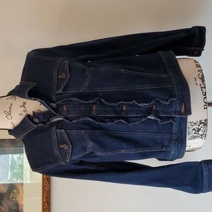 Talbots dark wash, ruffled denim jacket
